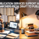 A writer and a researcher working on their tasks in a split screen image.