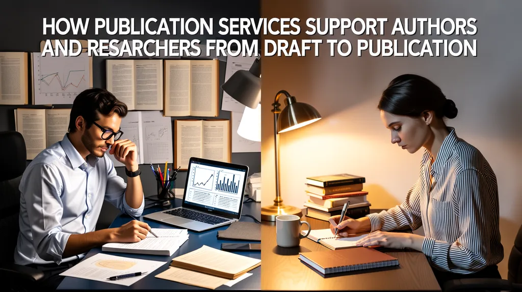 A writer and a researcher working on their tasks in a split screen image.